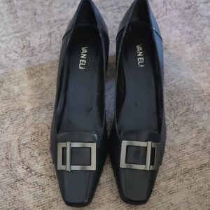 Vaneli Black Heels with Metallic Buckle